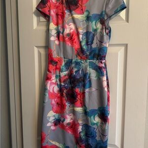 Betsey Johnson Pink and Blue Sheath Dress with Flutter Cap Sleeves